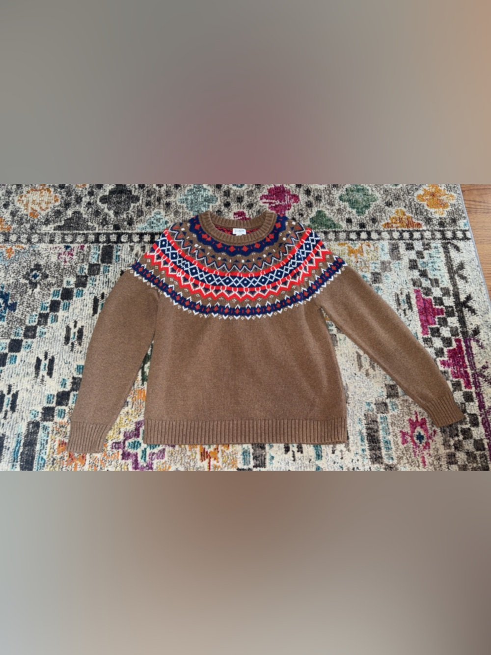 Brown Fair Isle Cotton Sweater - Women's Cozy Knit